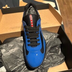 Prada Men's Vibrant Blue and Black Sneakers